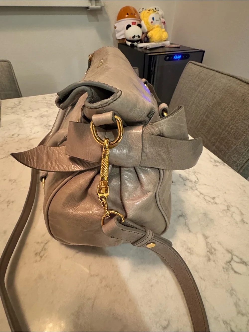 Miu Miu Vitello Lux Bow Bag Nube Gray Leather Satchel